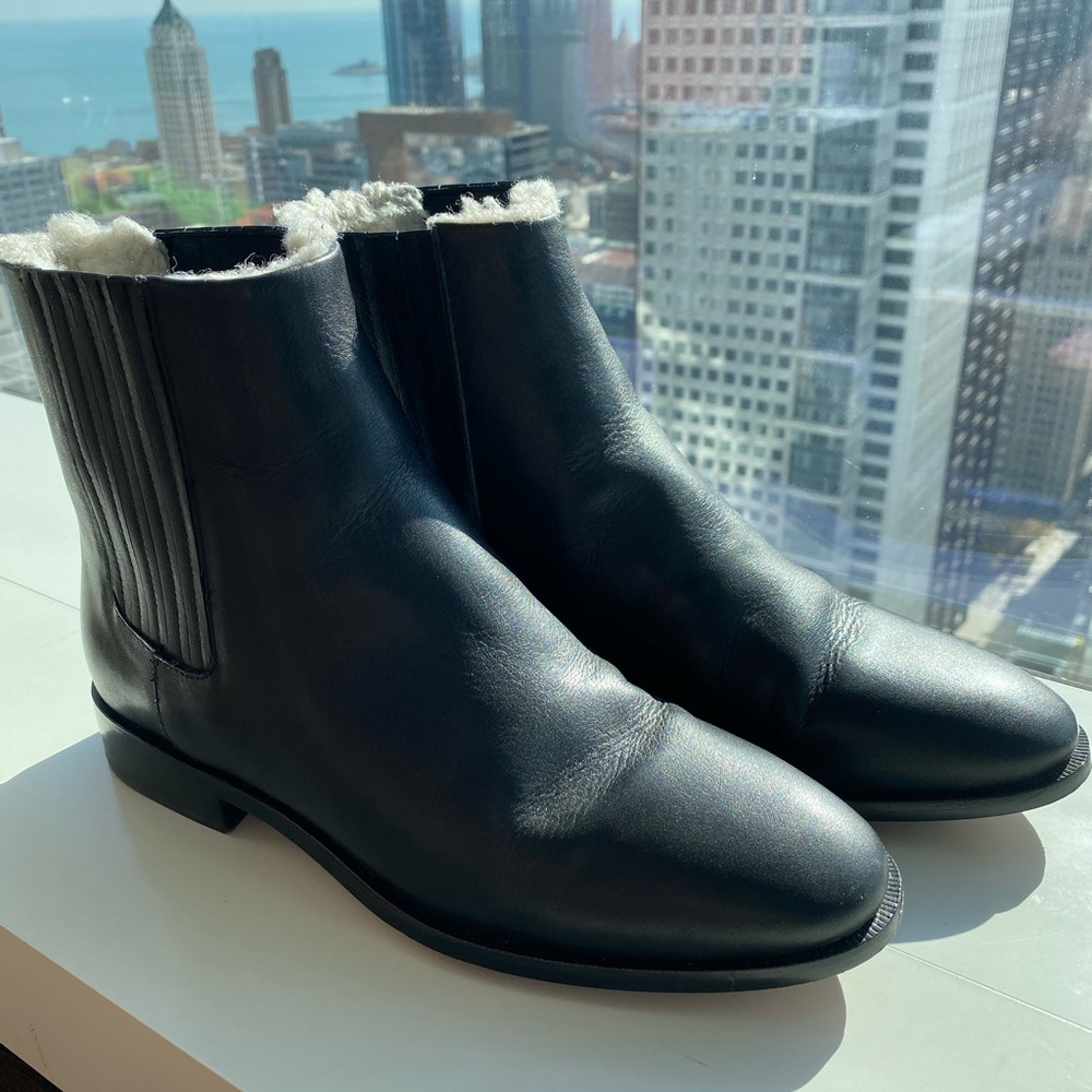 J. Crew Sherpa Lined Black Leather Bootie Size 9